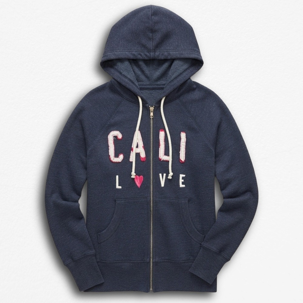 Old Navy Cali Love Navy Blue Full Zip Hoodie Sweatshirt Women XS Raglan Sleeve